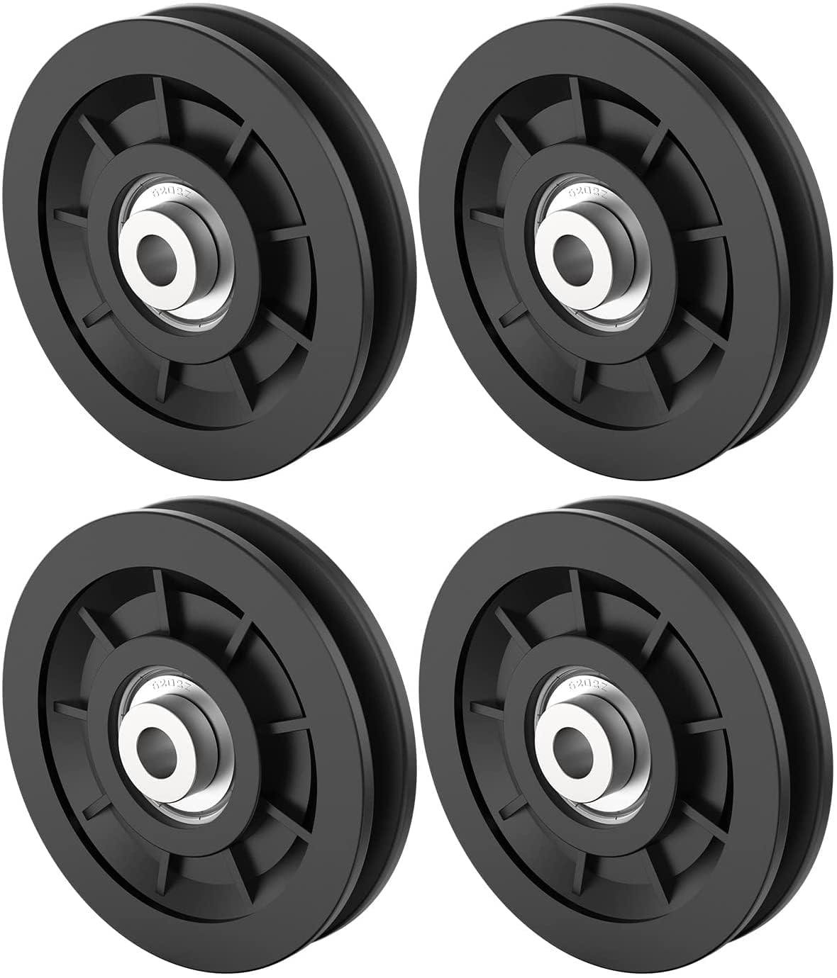 4-Inch Nylon Bearing Pulley Wheel (Pack of 4) – Heavy-Duty Gym Cable Machine Pulley Replacement for Wire Rope, Universal Fitness Equipment & Garage Door Pulley Roller