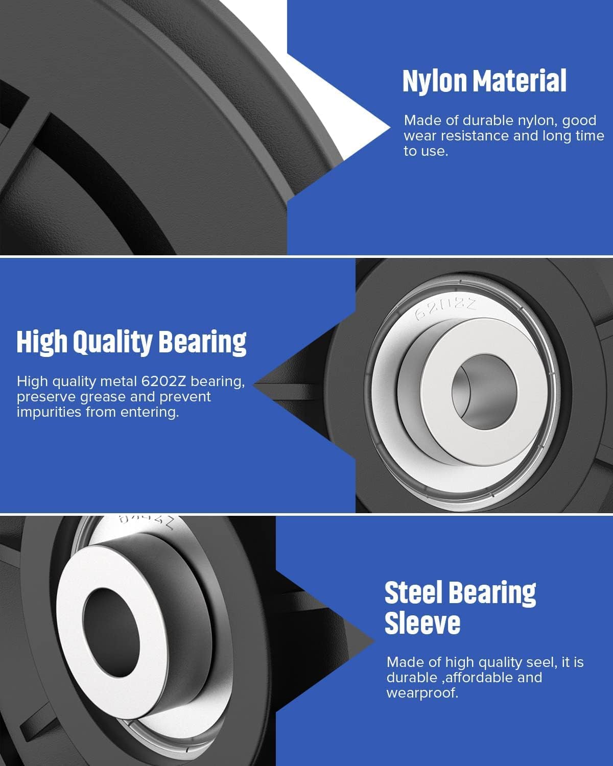 4-Inch Nylon Bearing Pulley Wheel (Pack of 4) – Heavy-Duty Gym Cable Machine Pulley Replacement for Wire Rope, Universal Fitness Equipment & Garage Door Pulley Roller