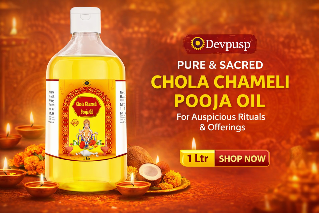 DevPusp Chola Chameli Pooja Oil - Jasmine Scent, 1000 ML for Hawan, Chola Poojan, Hanumanji,  1000ML